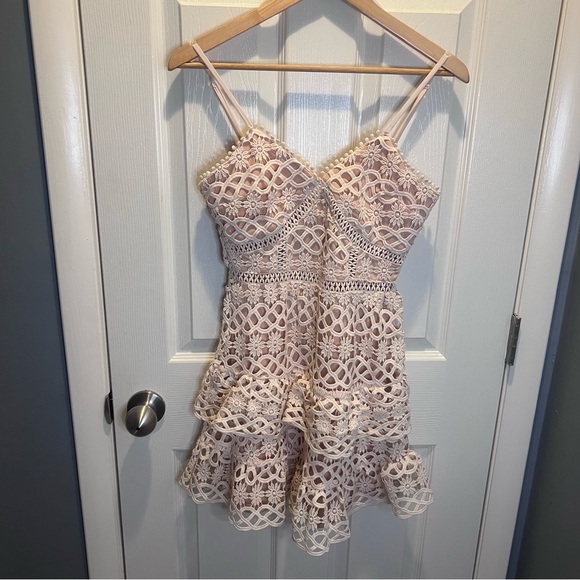 Lulus pale blush lace crotchet ruffle mini sleeveless dress - Picture 10 of 10